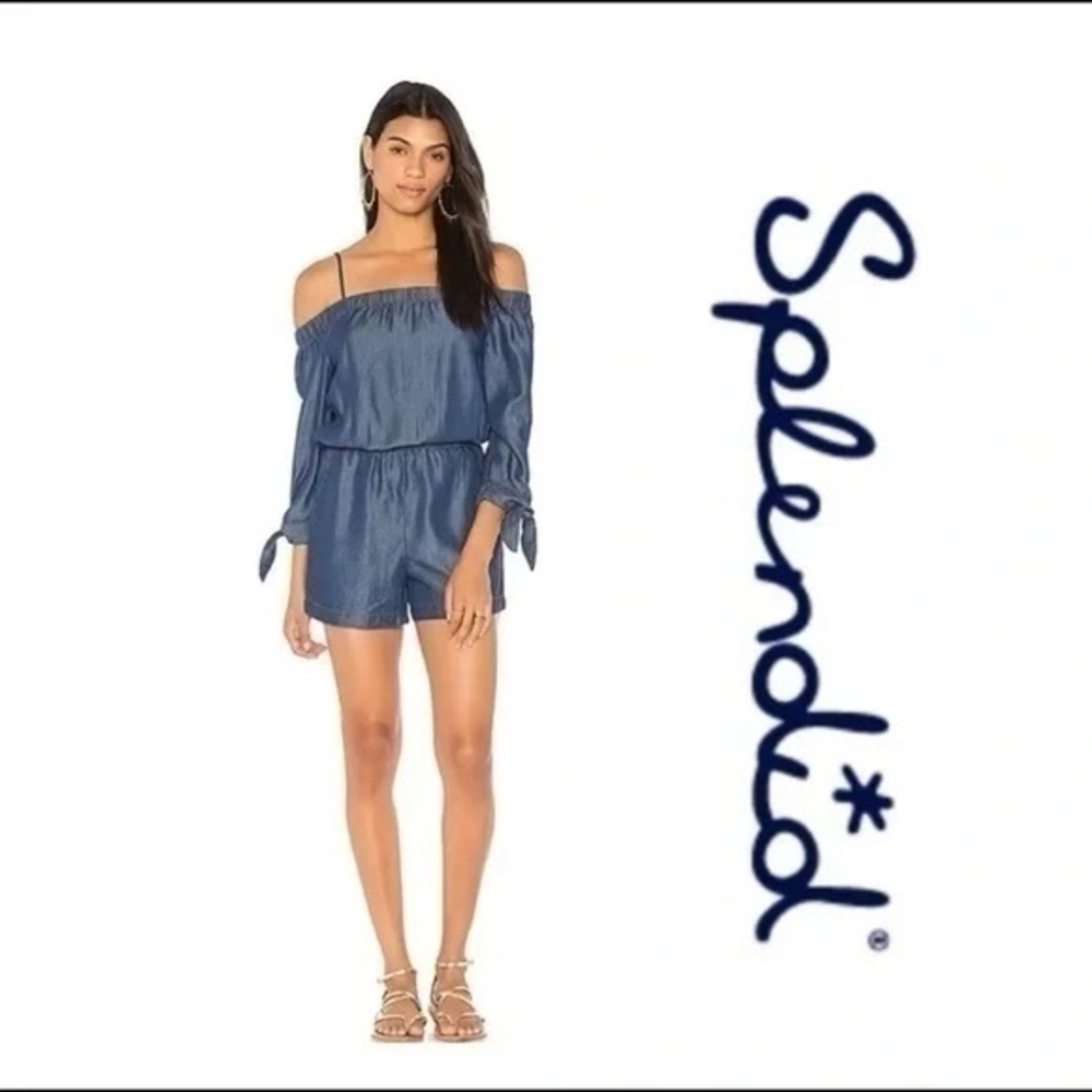 Splendid chambray off the shoulder romper